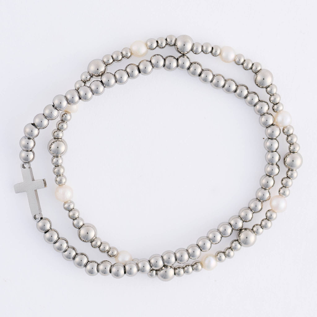 Howard's - Cross Bracelet Pearl Station Bead Waterproof Narelle Duo Set