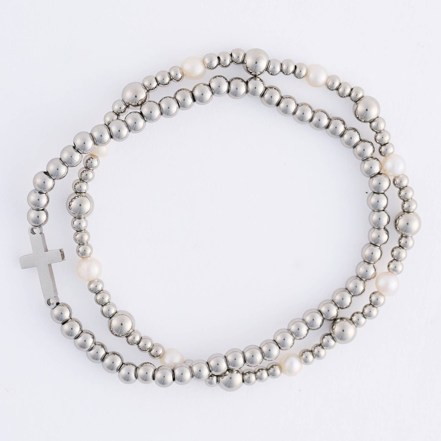 Howard's - Cross Bracelet Pearl Station Bead Waterproof Narelle Duo Set