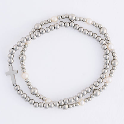 Howard's - Cross Bracelet Pearl Station Bead Waterproof Narelle Duo Set