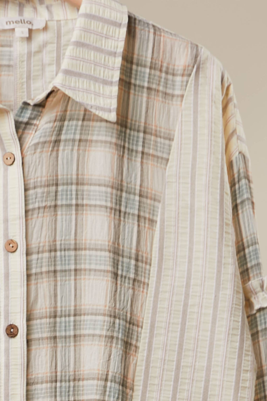 Mello. - Bohemian Lace Panel Mixed Stripe Shirt