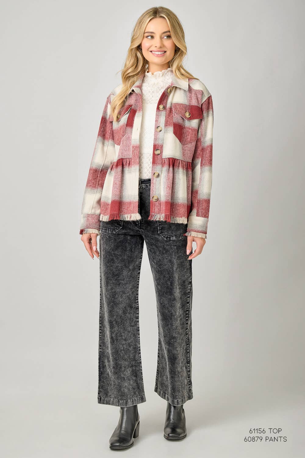 Perfect Peplum Fringe Plaid Jacket