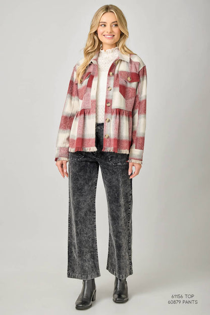 Perfect Peplum Fringe Plaid Jacket