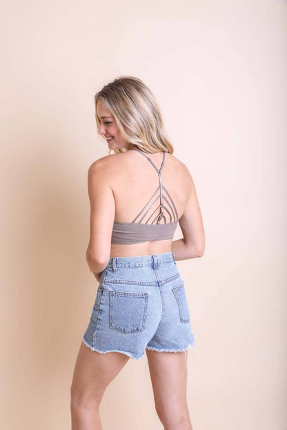 High Neck Crochet Lace Trim Bralette: Ivory