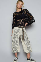 Alexus Round Neck 3/4 Sleeve Crochet Cropped Top