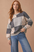 Haptics - Round Neck Mixed Print Patchwork Pullover