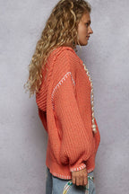 Pol Clothing - V-neck solid stitch point hoodie chenille sweater top