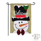 Christmas Decoration Snowman Top Hat Welcome Burlap 2-Sided Garden Flag 12.5x18"