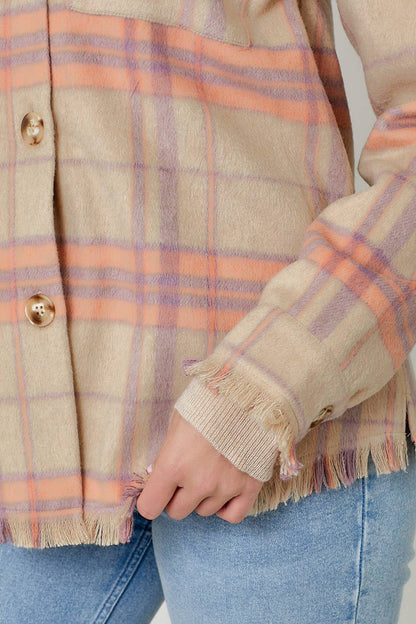 Fringe Detailed Plaid Jacket