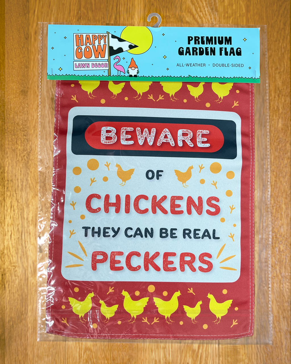 Happy Cow Lawn Decor - "Beware of the Chickens" Garden Flag #G1143-1
