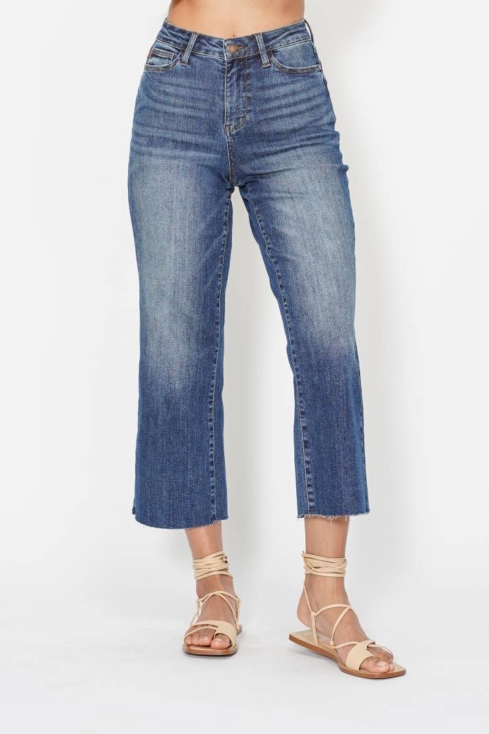 Judy Blue Jeans - High Waisted Back Pocket Embroidery Crop Wide