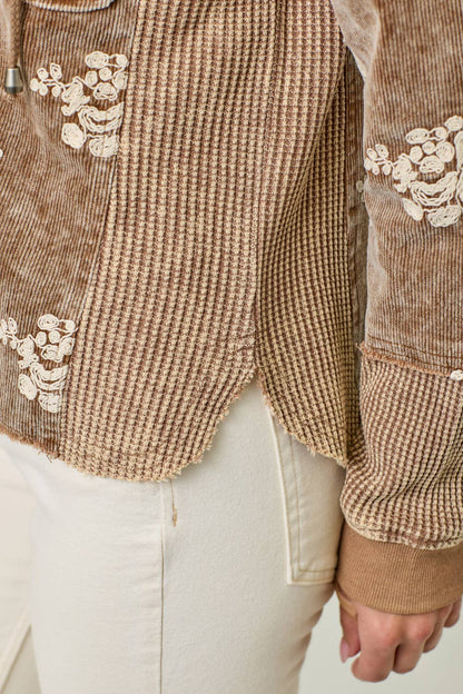 Festive Flower Embroidery Hoodie Jacket