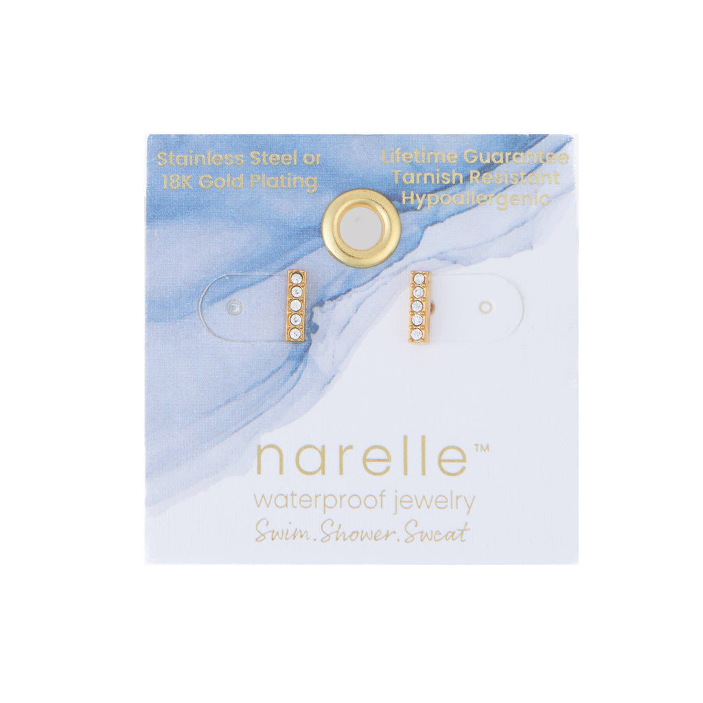 Howard's - Waterproof Earrings Crystal Bar Studs with Glass Gemstones