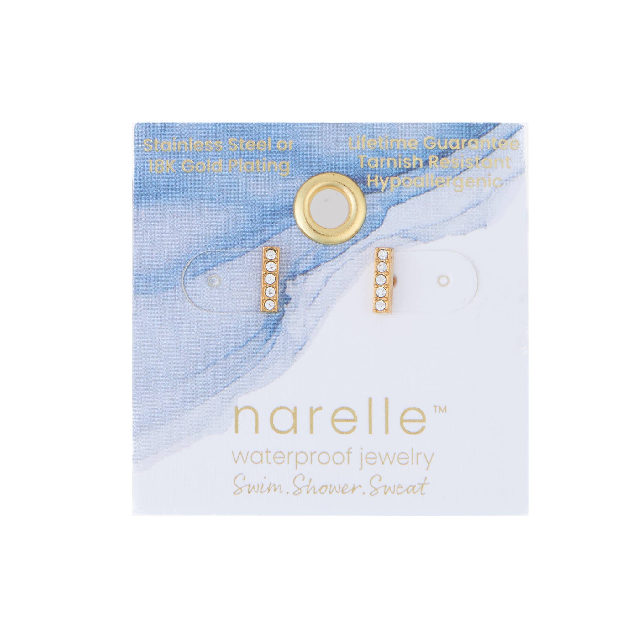 Howard's - Waterproof Earrings Crystal Bar Studs with Glass Gemstones