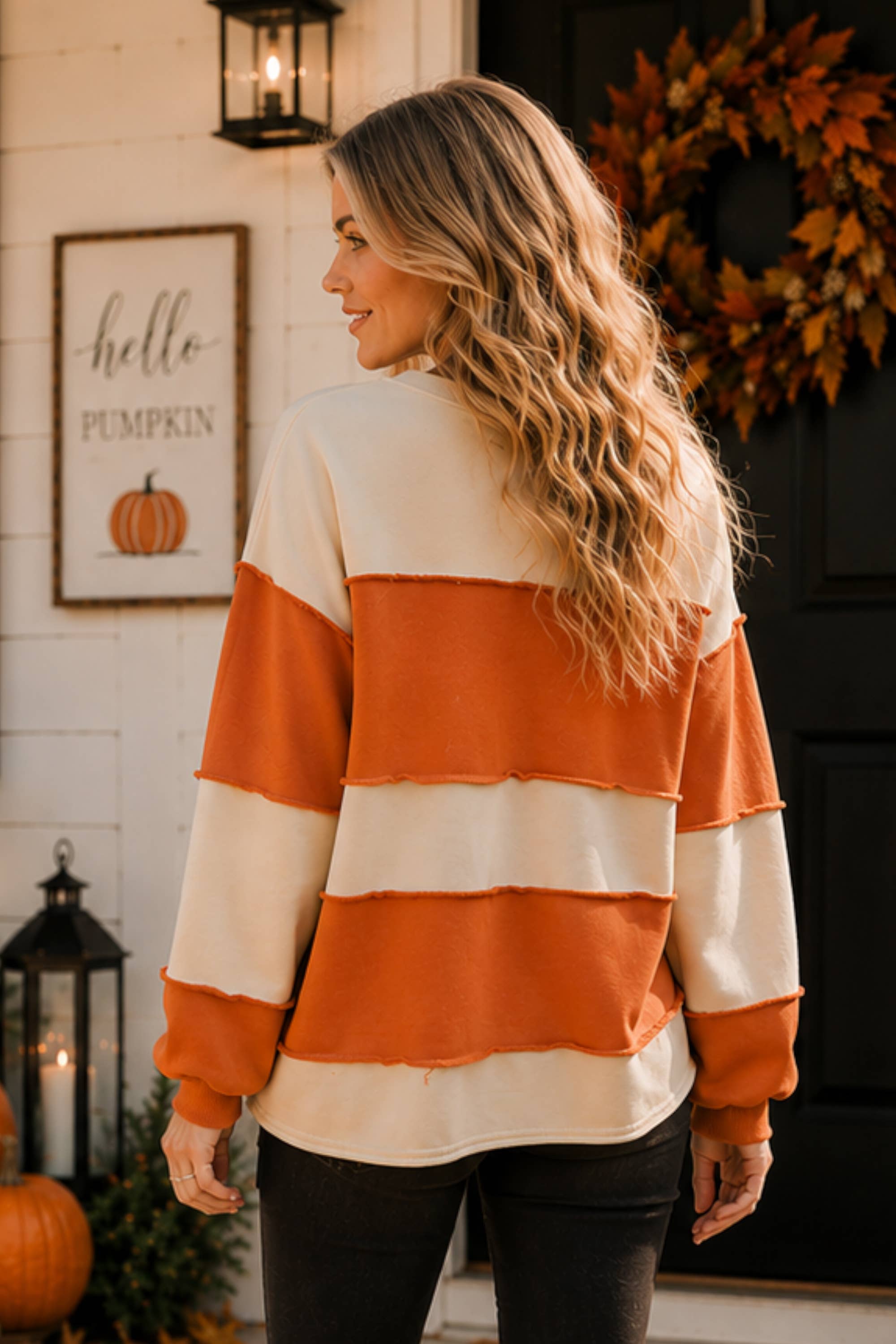 Main Strip - Pumpkin Appliqué Color Block Pullover