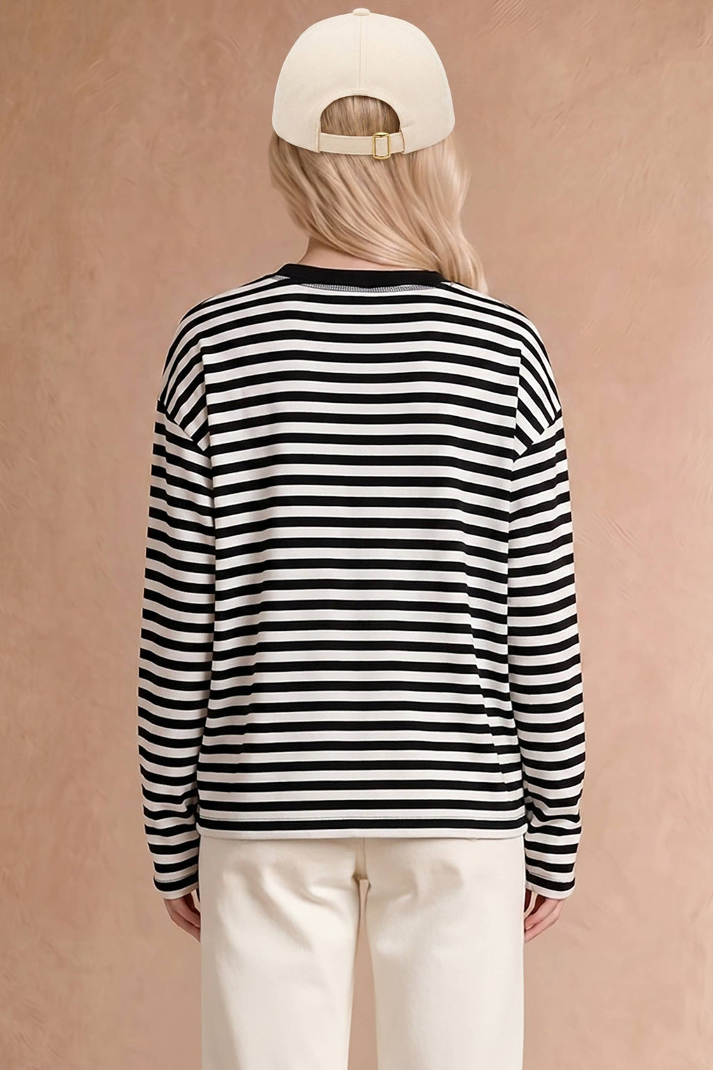 Main Strip - Halloween Ghost Appliqué Striped Long Sleeve Top