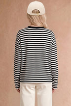 Main Strip - Halloween Ghost Appliqué Striped Long Sleeve Top