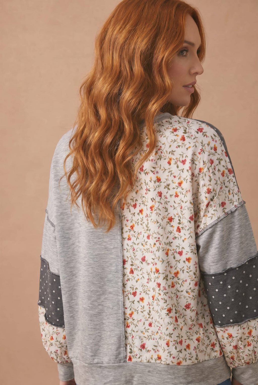 Haptics - Round Neck Mixed Print Patchwork Pullover