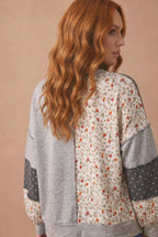 Haptics - Round Neck Mixed Print Patchwork Pullover