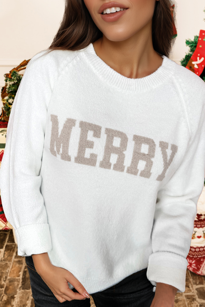 Christmas Raglan Sleeve MERRY Letter Sweater