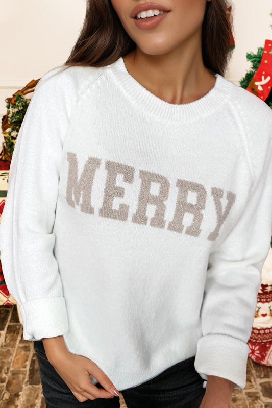 Christmas Raglan Sleeve MERRY Letter Sweater