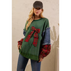 Sage + Fig - PLAID BOW DENIM SLEEVE PULLOVER (ST8117)