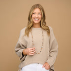 Beaded Long Necklace 38" Lucie Neutral Stone Chain