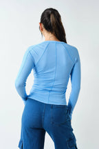 Essential Long-Sleeved Micro-Ribbed Henley Top-Mono B