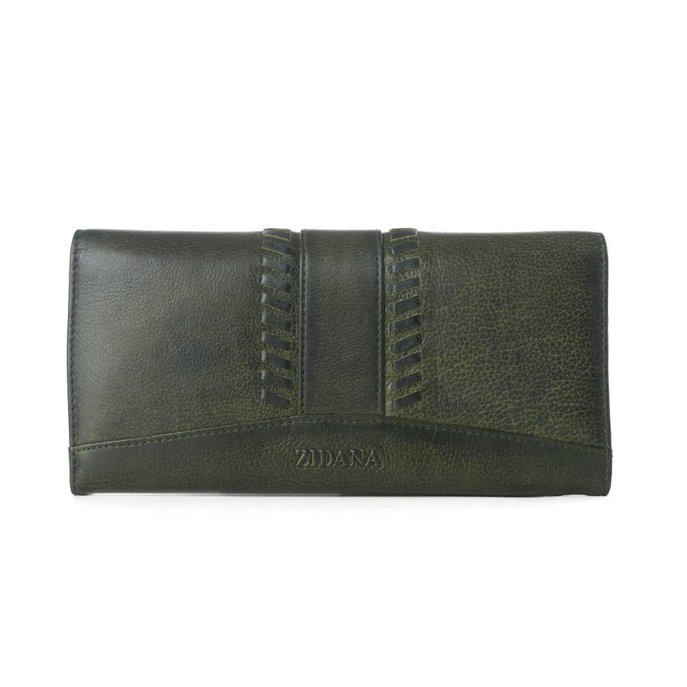 Myra Bag - Myra Zidana Santa Fe Woven Veg Tanned Leather Wallet in Luna Green