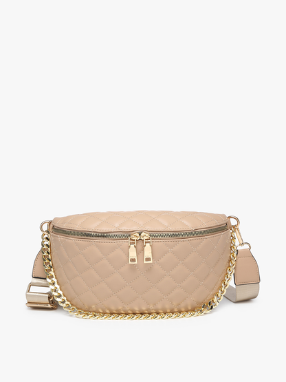 Jen & Co. - M2402 Sylvie Quilted Belt Bag with Chain Strap