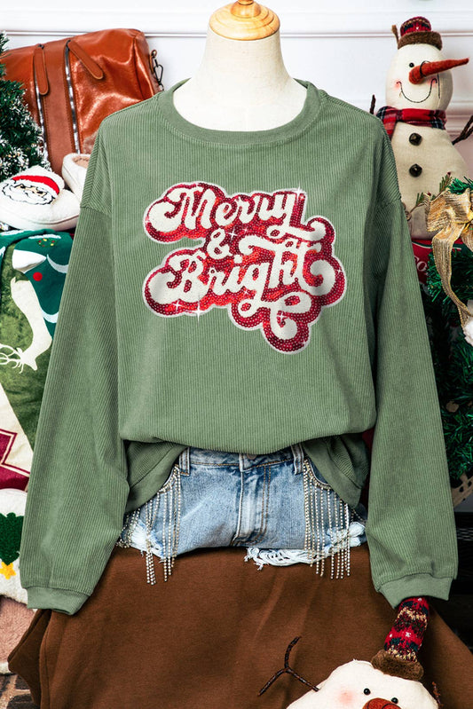 Christmas Merry & Bright Sequin Rib Sweatshirt*S-2XL