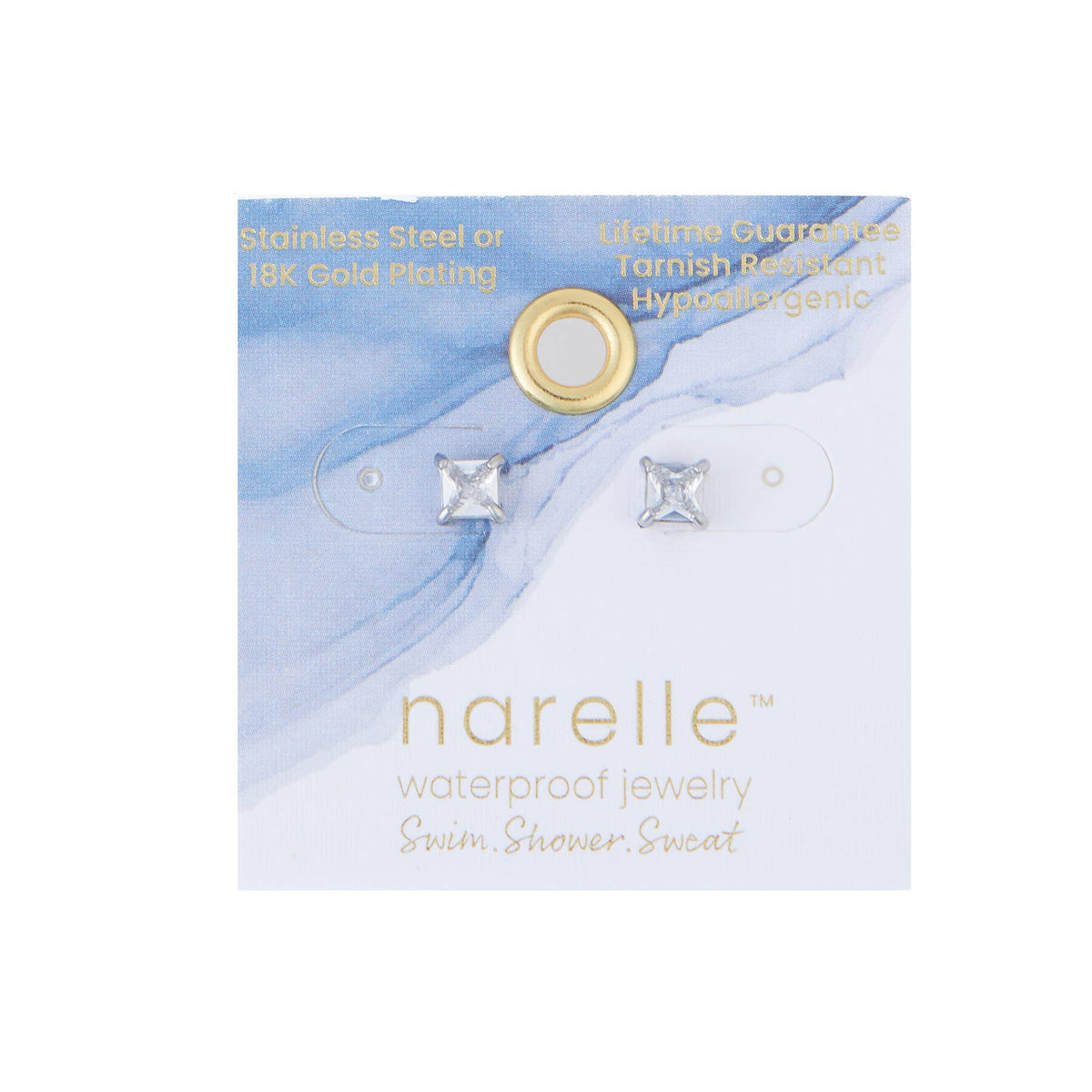 Howard's - Waterproof Earrings 5mm Square Cubic Zirconia Stud Narelle