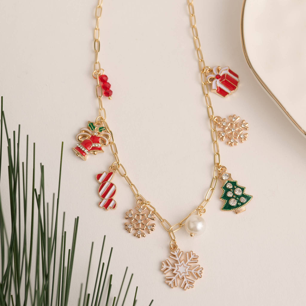 Christmas Necklace 18" Multi Charm Holiday Statement Chain