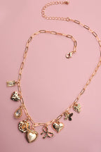 CHARM NECKLACE-BOW HEART RHINESTONE FLOWER |