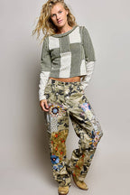 Pol Clothing - Waffle Knit Contrast Patchwork Top