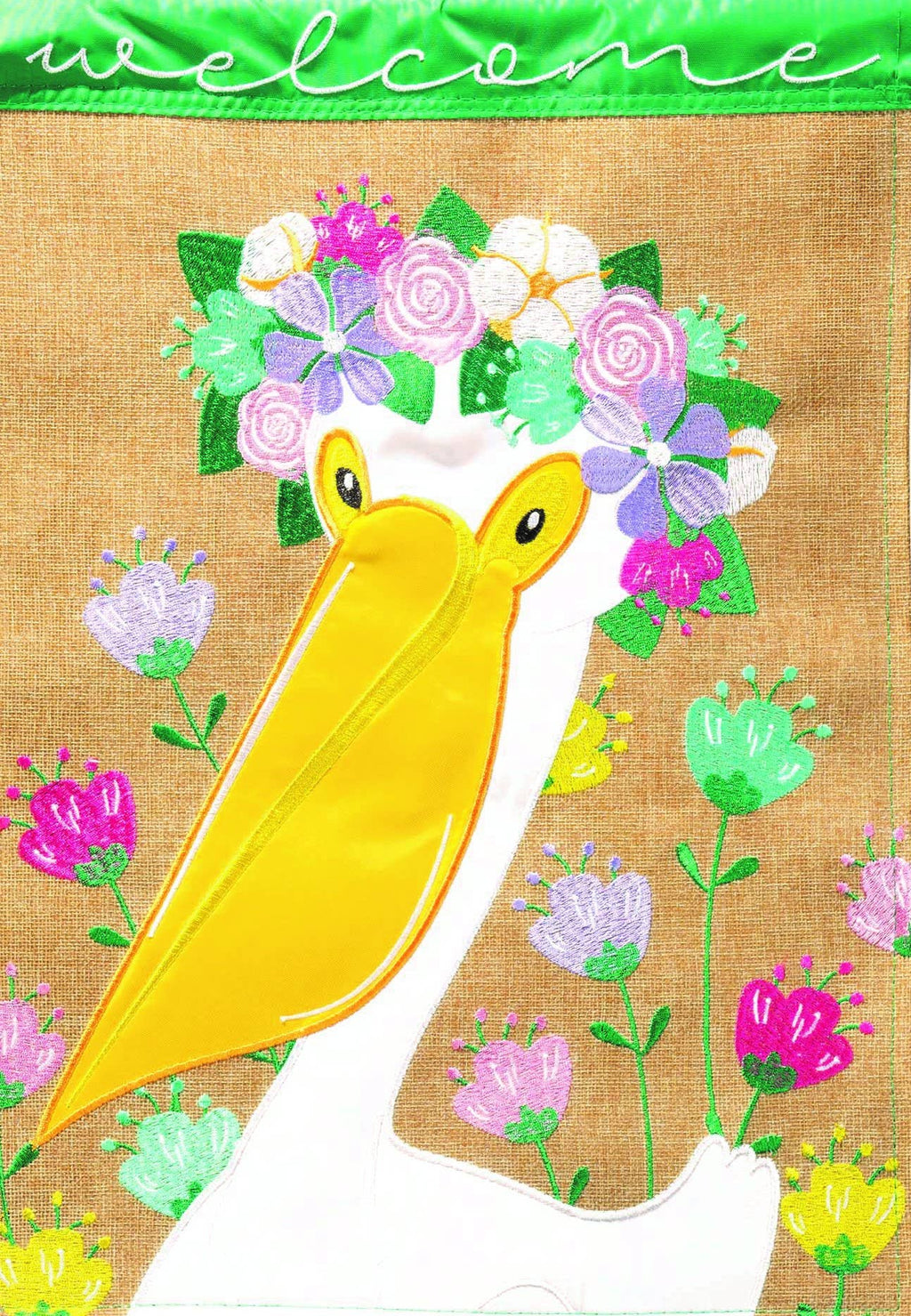 Welcome Floral Pelican Garden Flag, Size 13x18