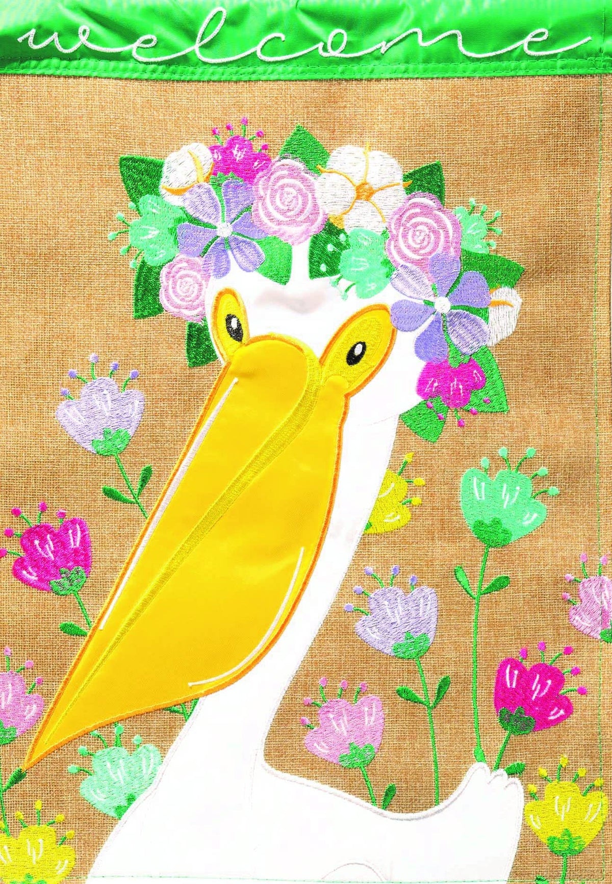 Welcome Floral Pelican Garden Flag, Size 13x18