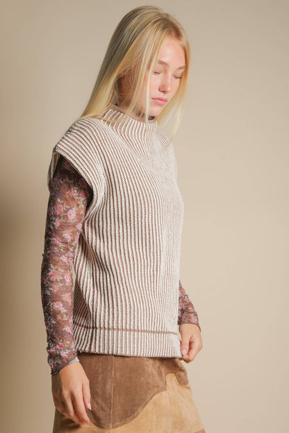 Two Tone Ribbed Knit Sweater Vest