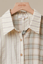 Mello. - Bohemian Lace Panel Mixed Stripe Shirt