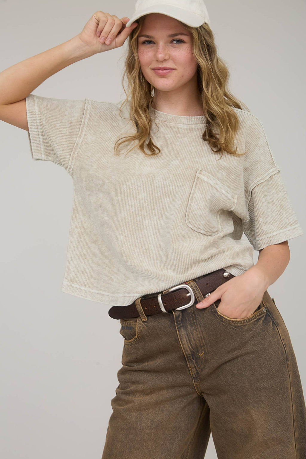 Everyday WASHED RIBBED SHORT SLEEVE TEE WITH POCKET