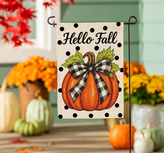 Checkered Bow Pumpkin Burlap Flag, Garden