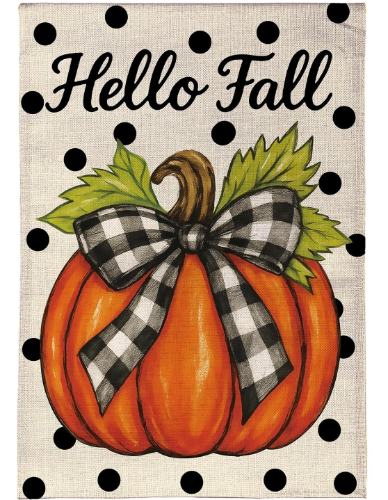 Checkered Bow Pumpkin Burlap Flag, Garden