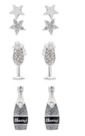 Silver New Year Cheer Bubbly Post Earring Set