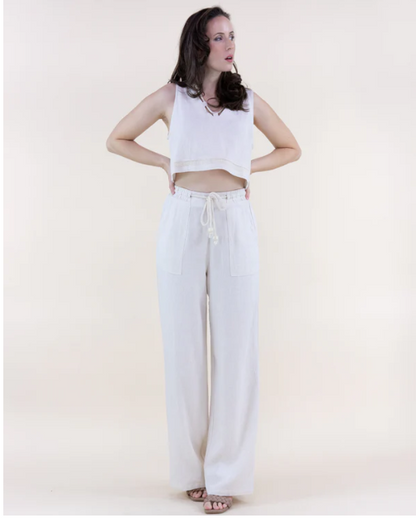 Coastal Linen Rope Crop Top Beige