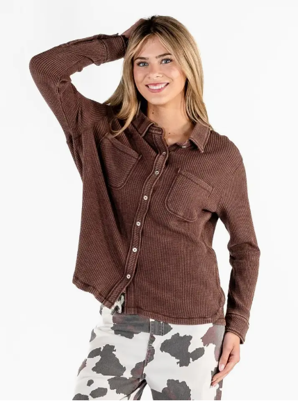 simply southern -Rust Waffle Button Up Shirt
