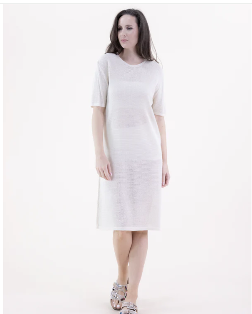 Comfy Pointelle Half Sleeve Tunic -Beige