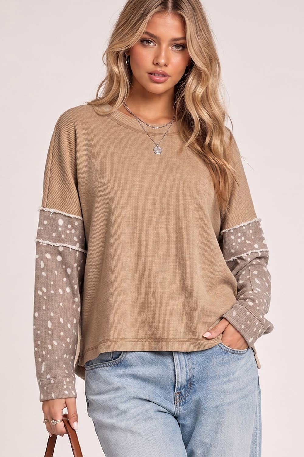 Carmen Contrast Print Sleeve Thermal Top