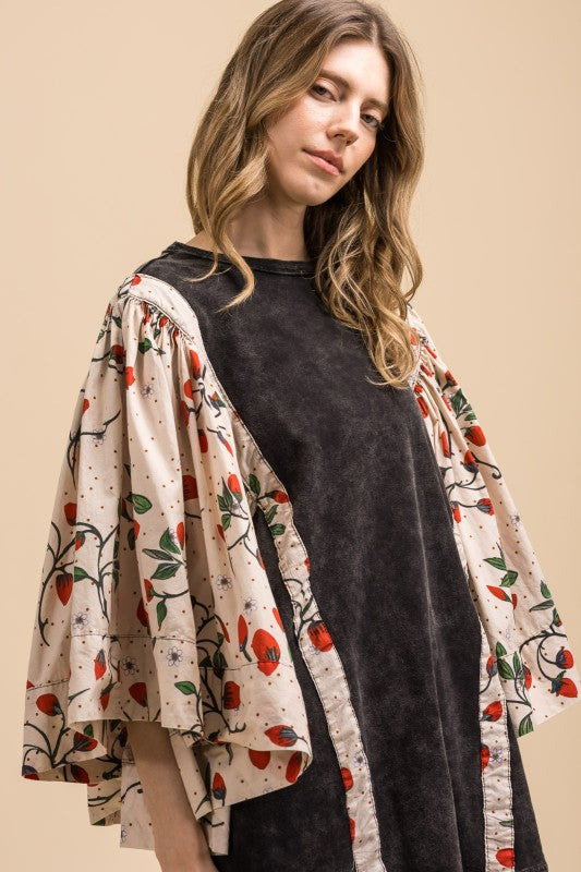 Blue Velvet Poncho Sleeve Top