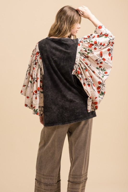 Blue Velvet Poncho Sleeve Top