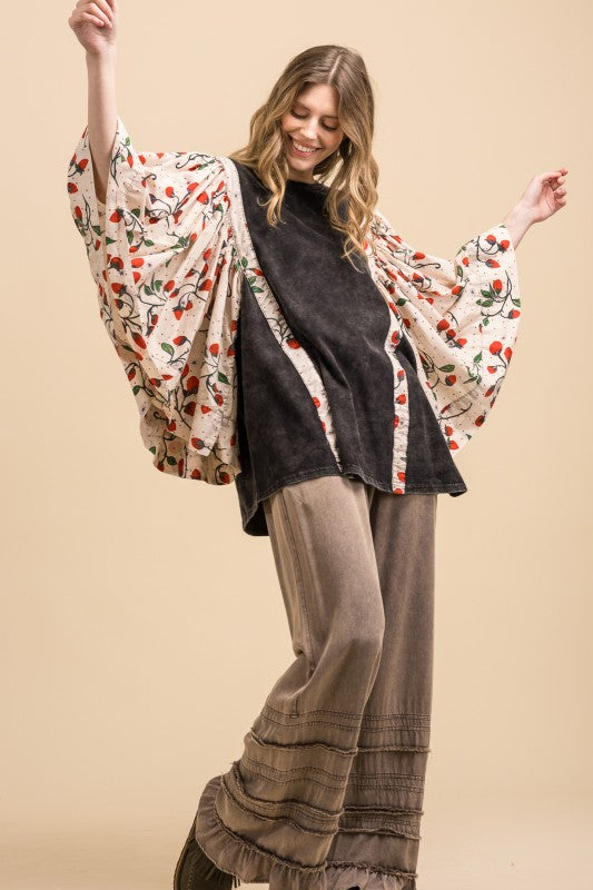 Blue Velvet Poncho Sleeve Top