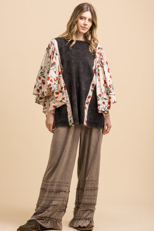 Blue Velvet Poncho Sleeve Top